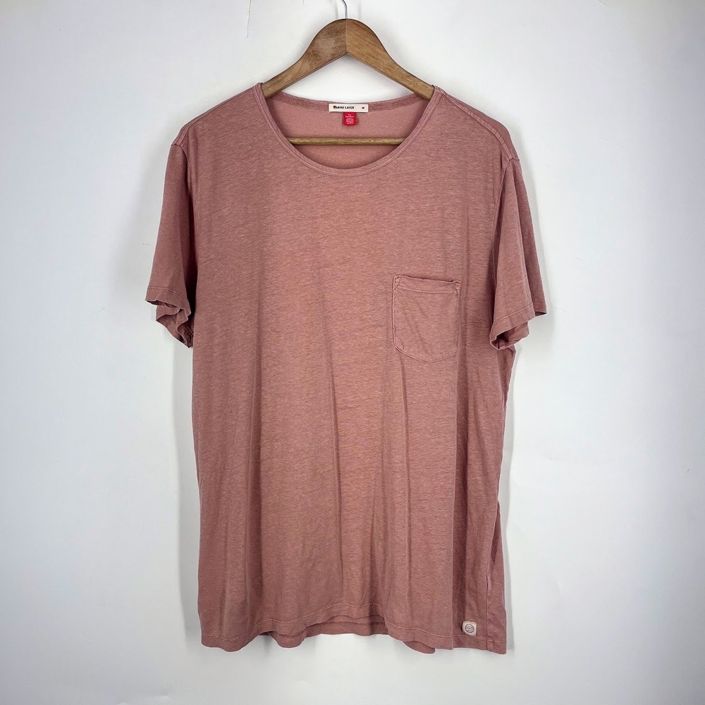Marine Layer Mens Short Sleeve Pocket Tee Clay Pink Heathered Crew Neck Size M